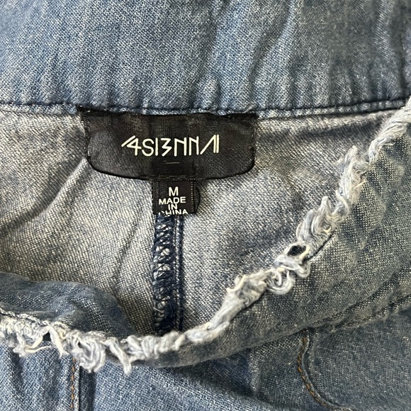 4SI3NNA | High rise cotton wide leg cropped chambray pants size medium - Picture 2 of 14